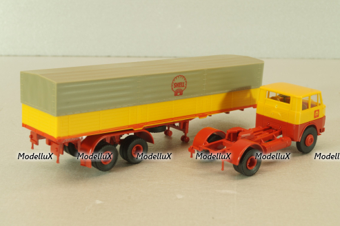 Henschel HS 16 TS with semi trailer Shell, yellow/red, 8223, Brekina 1:87