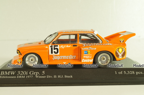 BMW 320i (E21) Grp. 5, #15 winner Div.II Eifelrennen DRM 1977, H.J.Stuck, orange, 400772315, Minichamps 1:43