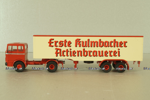 Mercedes LP 1632 with semi trailer Kulmbacher, red/beige, 7832, Brekina 1:87 Уценка!