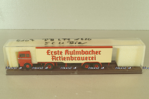 Mercedes LP 1632 with semi trailer Kulmbacher, red/beige, 7832, Brekina 1:87 Уценка!