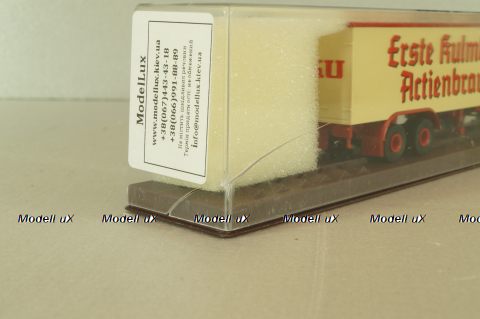 Mercedes LP 1632 with semi trailer Kulmbacher, red/beige, 7832, Brekina 1:87 Уценка!