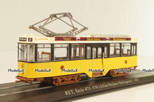 RET Serie 471–570 (Allan/Beijnes/Werkspoor) 1931, tram, yellow/white, Trains of the World, Atlas 1:87