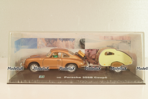 Porsche 356B Coupe with camping trailer and figuren, brown, Cararama 1:43 Уценка!