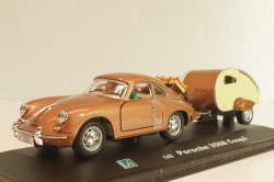 Porsche 356B Coupe with camping trailer and figuren, brown, Cararama 1:43 Уценка!