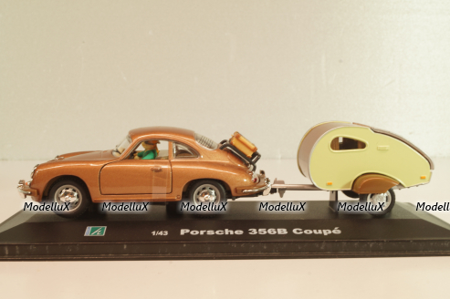Porsche 356B Coupe with camping trailer and figuren, brown, Cararama 1:43 Уценка!