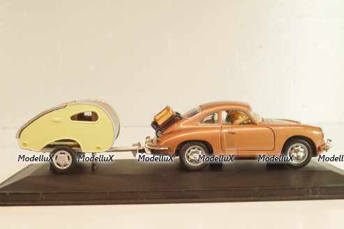 Porsche 356B Coupe with camping trailer and figuren, brown, Cararama 1:43 Уценка!
