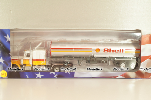 Peterbilt 359 with semi trailer fuel tanker "Shell", yellow/white/silver, American Truck, Spain #1, Altaya 1:43