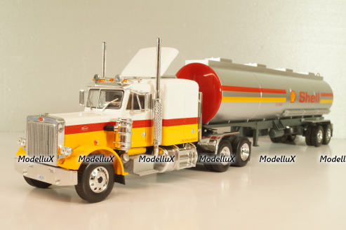 Peterbilt 359 with semi trailer fuel tanker "Shell", yellow/white/silver, American Truck, Spain #1, Altaya 1:43