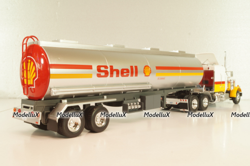 Peterbilt 359 with semi trailer fuel tanker "Shell", yellow/white/silver, American Truck, Spain #1, Altaya 1:43
