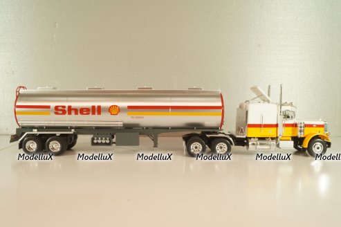 Peterbilt 359 with semi trailer fuel tanker "Shell", yellow/white/silver, American Truck, Spain #1, Altaya 1:43