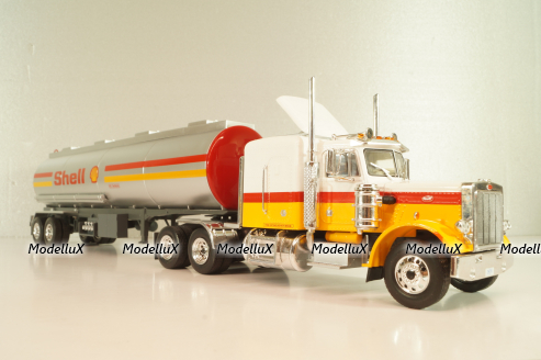 Peterbilt 359 with semi trailer fuel tanker "Shell", yellow/white/silver, American Truck, Spain #1, Altaya 1:43