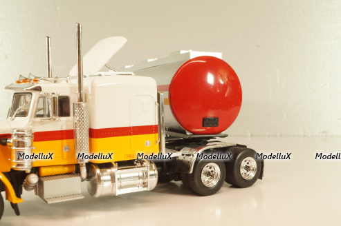 Peterbilt 359 with semi trailer fuel tanker "Shell", yellow/white/silver, American Truck, Spain #1, Altaya 1:43