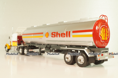 Peterbilt 359 with semi trailer fuel tanker "Shell", yellow/white/silver, American Truck, Spain #1, Altaya 1:43