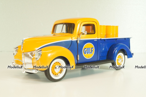 Ford PU pickup "Gulff" with oil barrel 1940, orange/blue, 64030, SpecCast 1:24