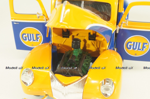 Ford PU pickup "Gulff" with oil barrel 1940, orange/blue, 64030, SpecCast 1:24