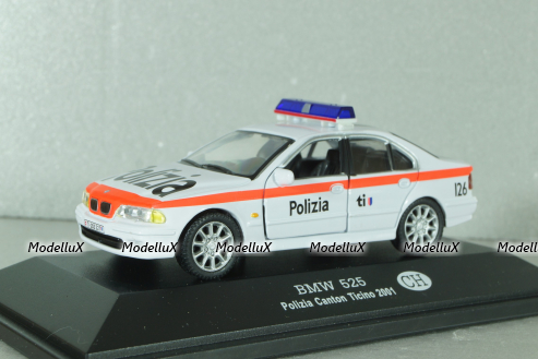 BMW 525 (E39) Polizia Canton Ticino, Switzerland 2001, white, ADPOLC007, Cararama 1:43