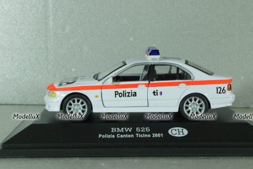 BMW 525 (E39) Polizia Canton Ticino, Switzerland 2001, white, ADPOLC007, Cararama 1:43