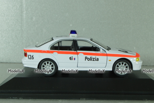 BMW 525 (E39) Polizia Canton Ticino, Switzerland 2001, white, ADPOLC007, Cararama 1:43