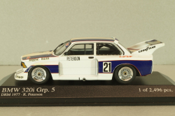 BMW 320i (E21) #21 Grp. 5 DRM 1977 R.Peterson, white/blue, 400772321, Minichamps 1:43
