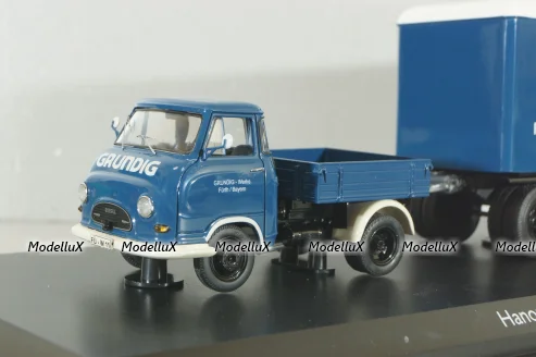 Hanomag Kurier with trailer "Grundig" 1958, blue, 03252, Schuco 1:43
