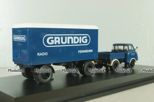 Hanomag Kurier with trailer "Grundig" 1958, blue, 03252, Schuco 1:43