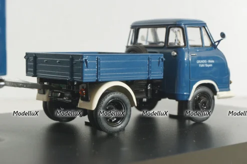 Hanomag Kurier with trailer "Grundig" 1958, blue, 03252, Schuco 1:43