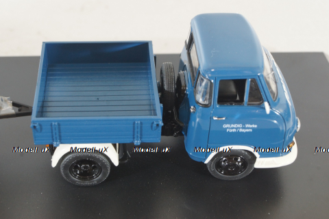 Hanomag Kurier with trailer "Grundig" 1958, blue, 03252, Schuco 1:43