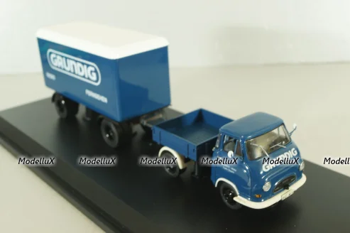 Hanomag Kurier with trailer "Grundig" 1958, blue, 03252, Schuco 1:43