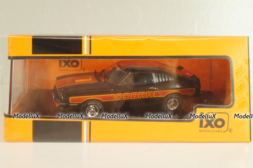 Ford Mustang II Cobra 1977, black with decor, CLC599, IXO 1:43