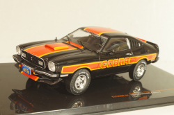Ford Mustang II Cobra 1977, black with decor, CLC599, IXO 1:43