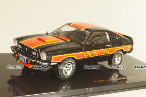 Ford Mustang II Cobra 1977, black with decor, CLC599, IXO 1:43