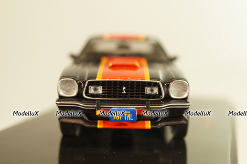Ford Mustang II Cobra 1977, black with decor, CLC599, IXO 1:43