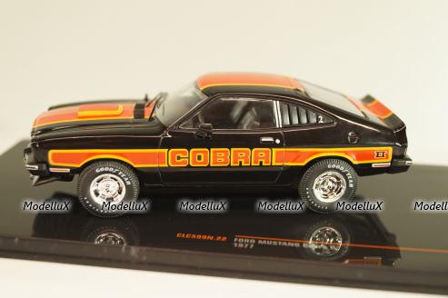 Ford Mustang II Cobra 1977, black with decor, CLC599, IXO 1:43