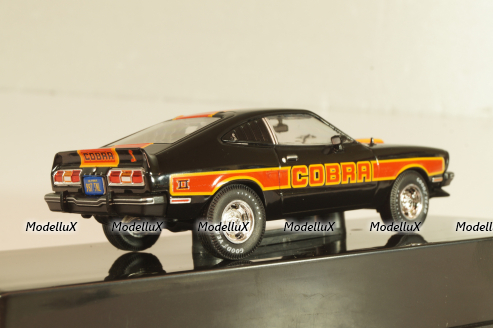 Ford Mustang II Cobra 1977, black with decor, CLC599, IXO 1:43