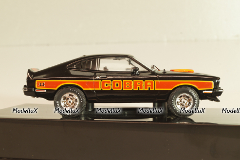 Ford Mustang II Cobra 1977, black with decor, CLC599, IXO 1:43