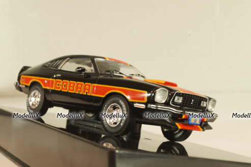 Ford Mustang II Cobra 1977, black with decor, CLC599, IXO 1:43