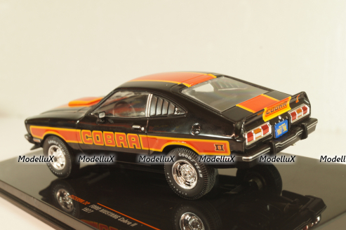 Ford Mustang II Cobra 1977, black with decor, CLC599, IXO 1:43