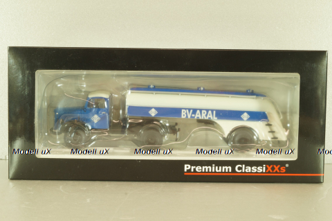 Mercedes-Benz L3500 truck with semi-trailer fuel tanker "Aral" 1937, blue/white, 18302, Premium Classixxs 1:43
