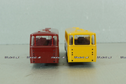 Mercedes O 317K bus, yellow"Jagermeister" + Mercedes O 317K bus, dark red, 006764, Brekina 1:87
