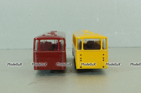 Mercedes O 317K bus, yellow"Jagermeister" + Mercedes O 317K bus, dark red, 006764, Brekina 1:87