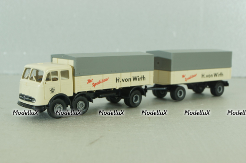 Mercedes LP 333 with trailer, H. von Wirth, white, 7528, Brekina 1:87
