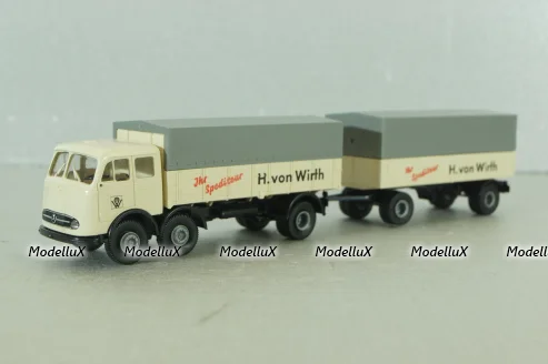 Mercedes LP 333 with trailer, H. von Wirth, white, 7528, Brekina 1:87