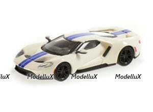 Ford GT 2018 white/blue, 870088020, Minichamps 1:87